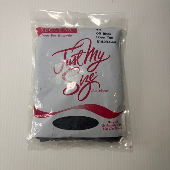 Vintage Just My Size Pantyhose Off Black Sheer Toe Regular 4X Plus 81428-S4B NEW - Picture 1 of 3